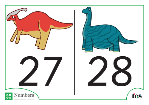 Number Cards - Dinosaur Theme 21-30