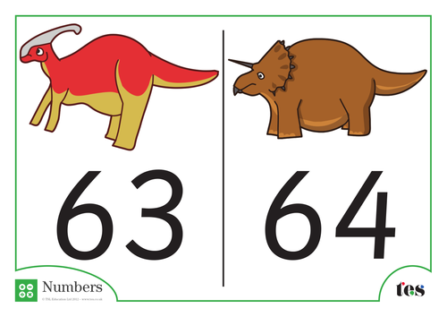 Number Cards - Dinosaur Theme 61-70