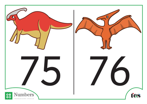 Number Cards - Dinosaur Theme 71-80