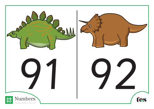 Number Cards - Dinosaur Theme 91-100