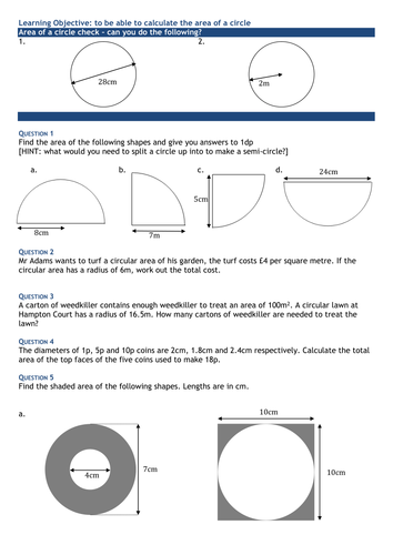 area of circle problem solving questions