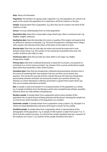 Basic definitions for starting data collection