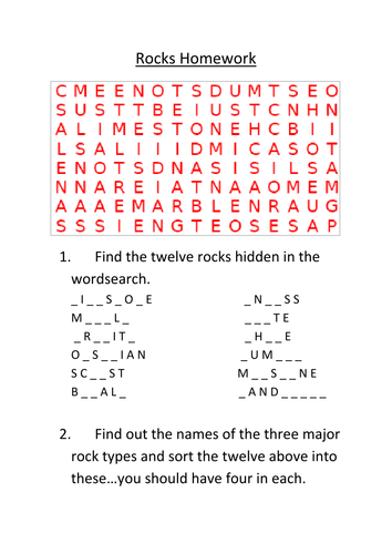 Rocks wordsearch