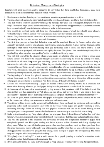 Behaviour Management Strategies