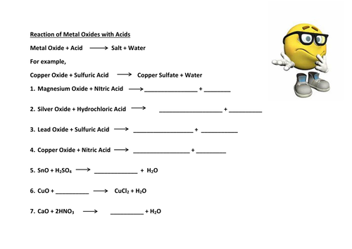 Reaction metals, carbonates, oxides acid worksheet