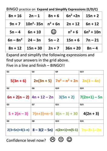 BINGO Practice Expand Simplify