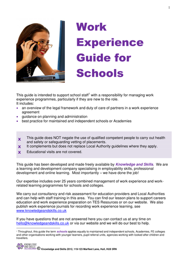 Work Experience Guide For Schools Teaching Resources