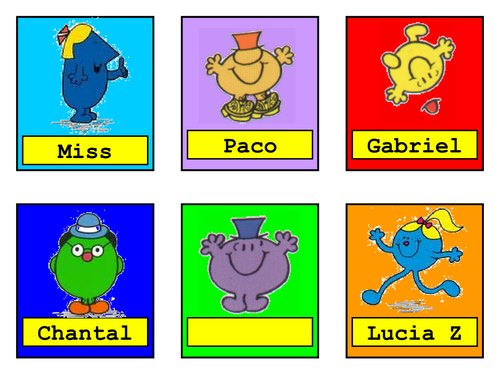 Mr Men & Little Miss Name Labels for pegs etc