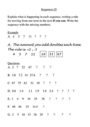 number sequences teaching resources