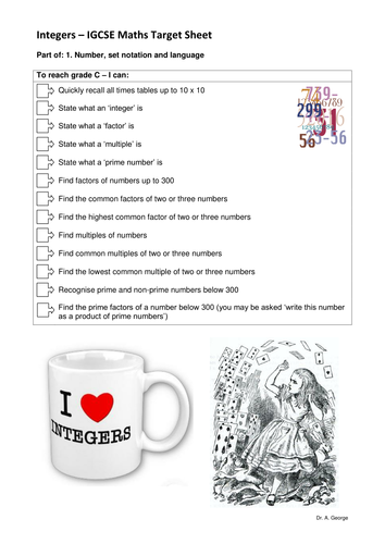 CIE IGCSE Maths - Integers target sheet | Teaching Resources
