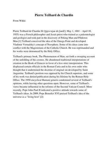 Teilhard de Chardin - Hymn of Matter