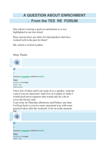 Enrichment ideas - all sorts + some RE ones