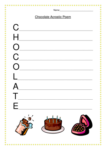 Chocolate Acrostic Poem Worksheet