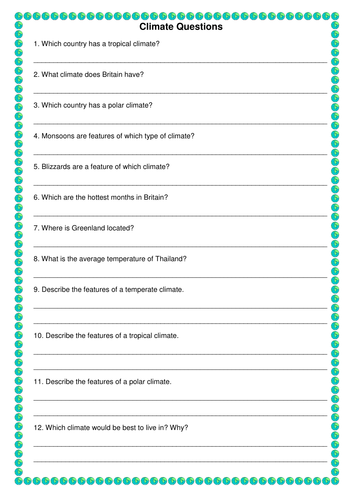 regional Climates Worksheet