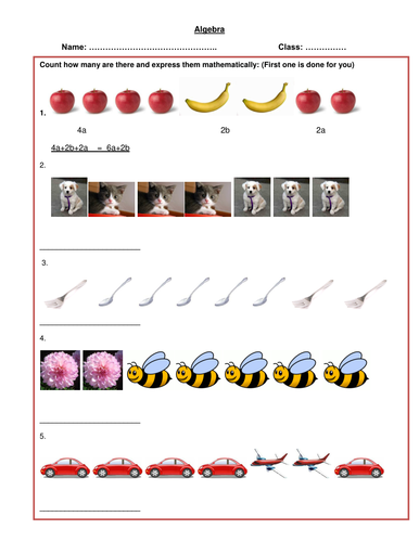 Basic Algebra Worksheet | Teaching Resources