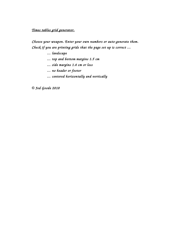 Times Tables resources