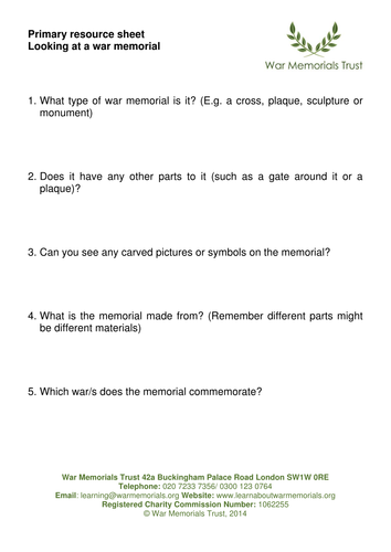 Visiting a war memorial primary lesson plan
