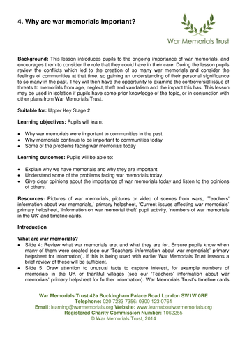 Why are war memorials important lesson plan