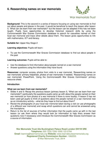 Using the CWGC database primary lesson plan