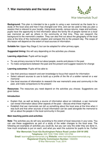 War memorials and the local area primary lesson