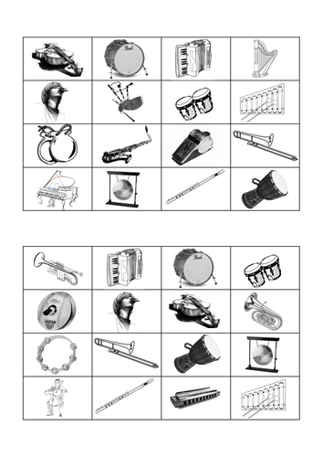 Comprehensive Musical Instrument Bingo