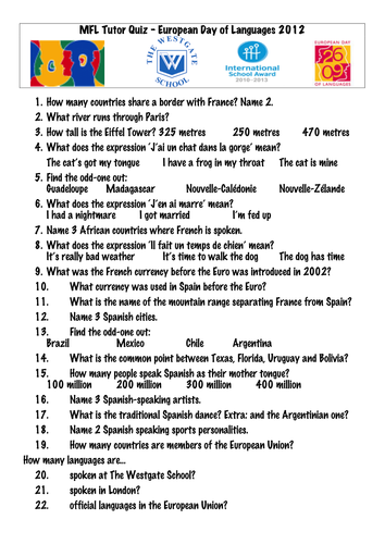 European Day of Languages Tutor Quiz