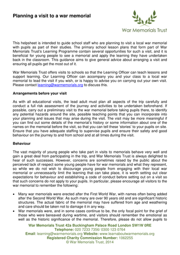 Planning a visit to a memorial primary helpsheet