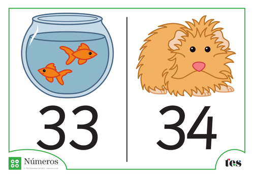 Fichas de Números - Tema Mascotas 31-40