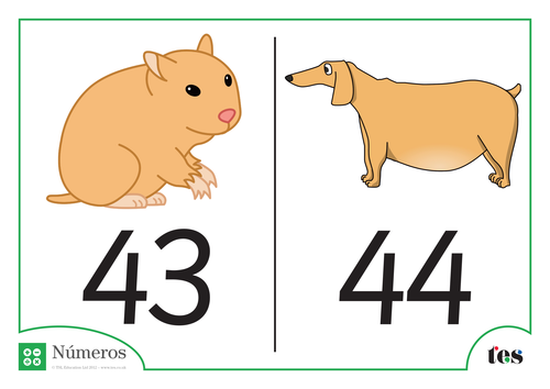 Fichas de Números - Tema Mascotas 41-50