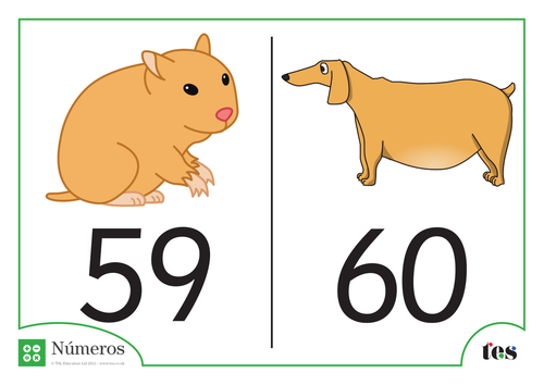 Fichas de Números - Tema Mascotas 51-60