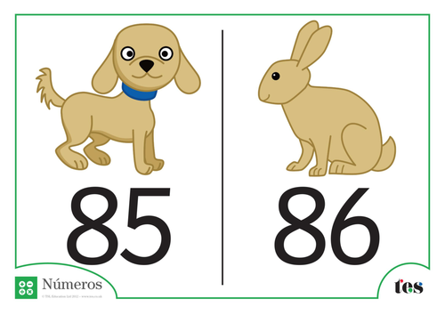 Fichas de Números - Tema Mascotas 81-90