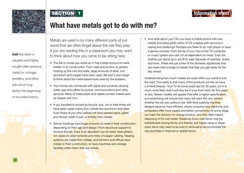 Section one: What have metals got to do with me?