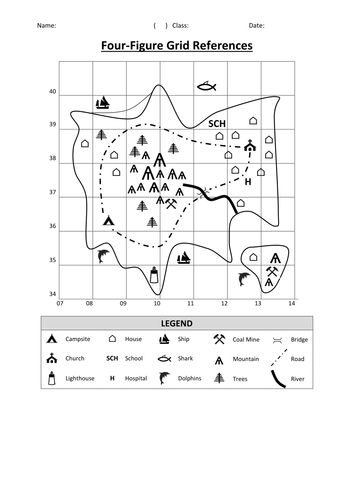 4 and 6 grid reference exercises teaching resources