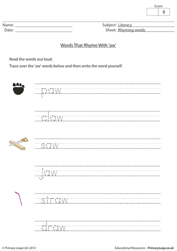 Words that rhyme with 'aw' | Teaching Resources