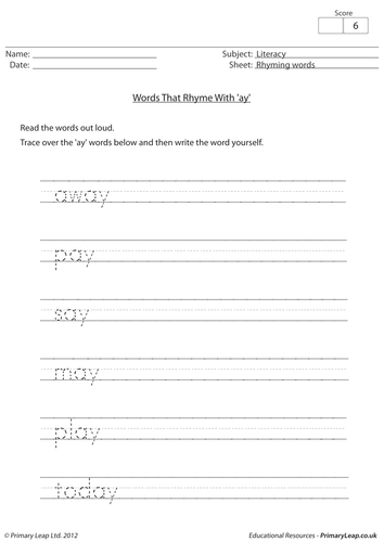 Words that rhyme with 'ay' | Teaching Resources