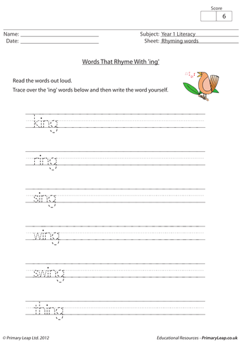 Words that rhyme with 'ing' | Teaching Resources