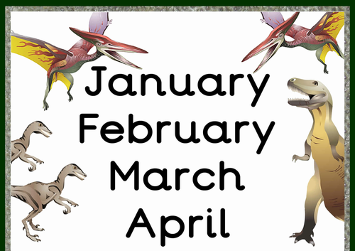 Dinosaur Themed Months of the Year Poster