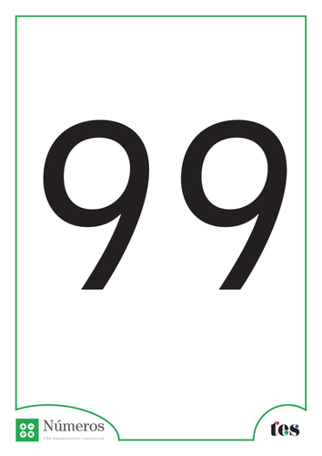 Fichas Didácticas tamaño A4 - Números 96-100