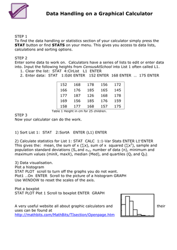 Data Handling On A Graphic Calculator