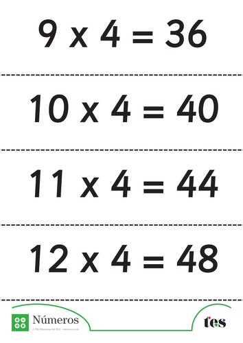 Fichas Didácticas - la Tabla del 4- con respuestas
