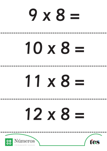 Fichas Didácticas - la Tabla del 8- sin respuestas