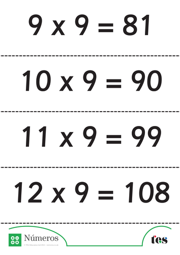 Fichas Didácticas - la Tabla del 9- con respuestas