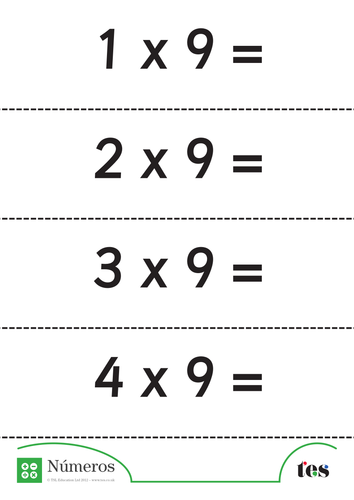 Fichas Didácticas - la Tabla del 9- sin respuestas