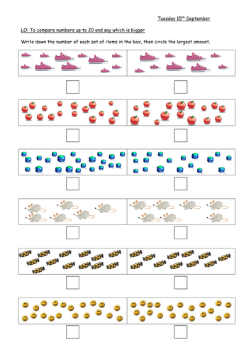 comparing numbers up to 20 teaching resources