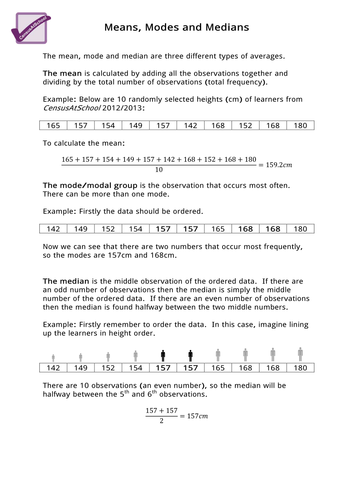 Means, Modes And Medians
