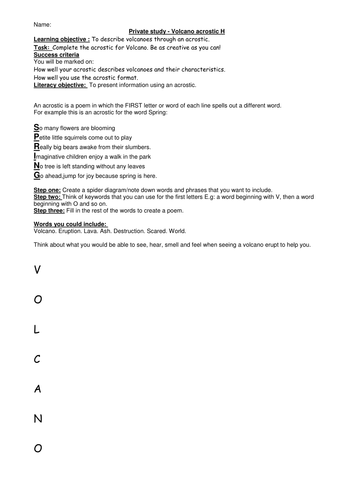 A simple volcano acrostic activity