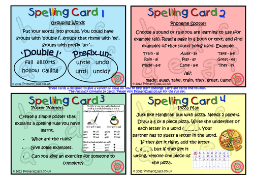 Spelling Strategy Cards for pupils