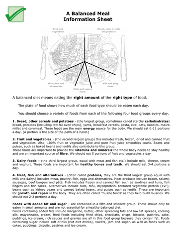 A Balanced Meal - Information Sheet