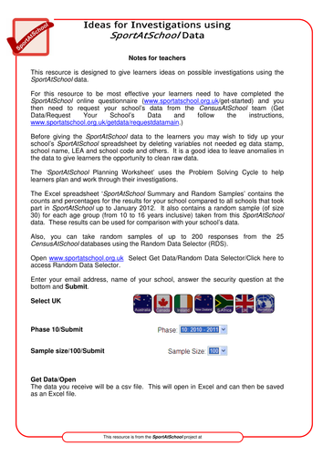 Ideas for Investigations Using SportAtSchool Data