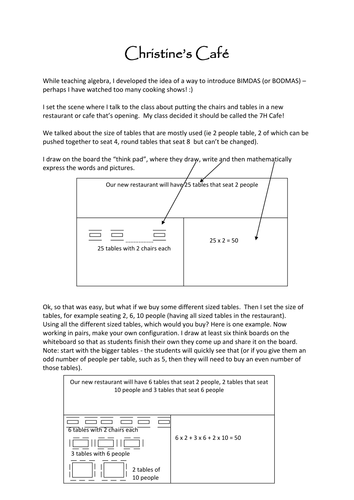 Christine's Cafe! BODMAS / BIMDAS
